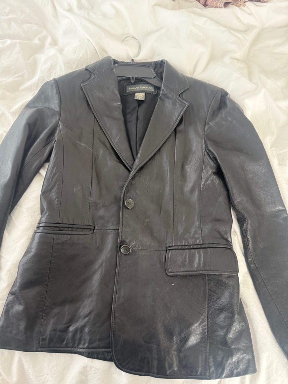 Banana Republic Black Leather Blazer Jacket